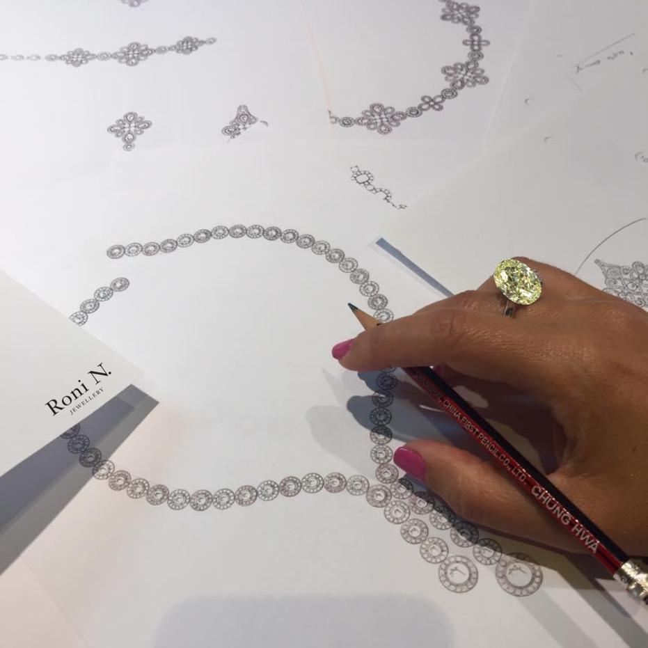 Hand sketching bespoke diamond necklace designs